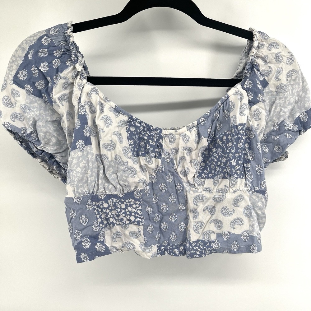 Hollister Milkmaid Top Sz Medium Patchwork Paisley Off Shoulder Puff Sleeve Boho